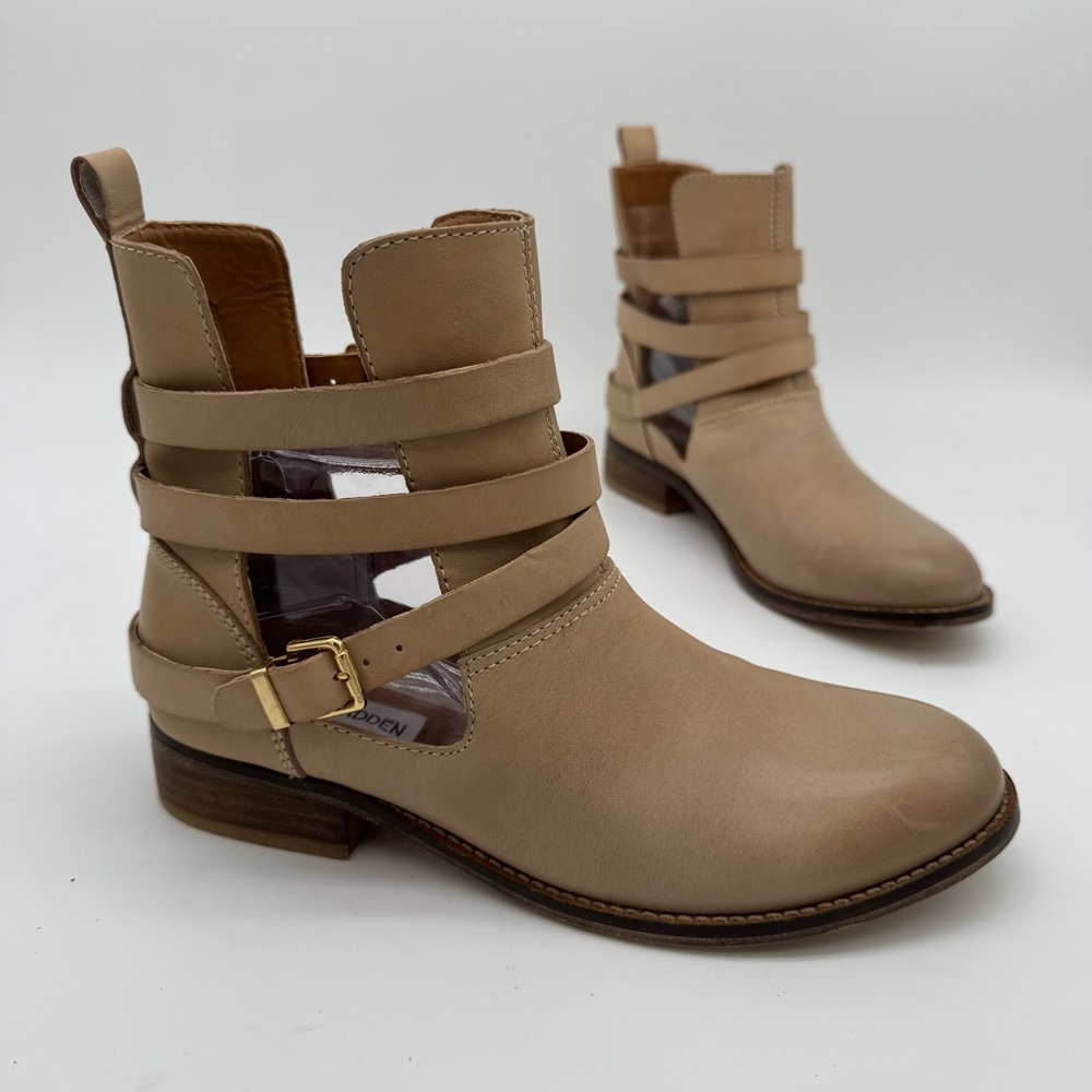 Steve Madden Paladino Tan Leather Buckle Straps Cutout Ankle Bootie Size 8